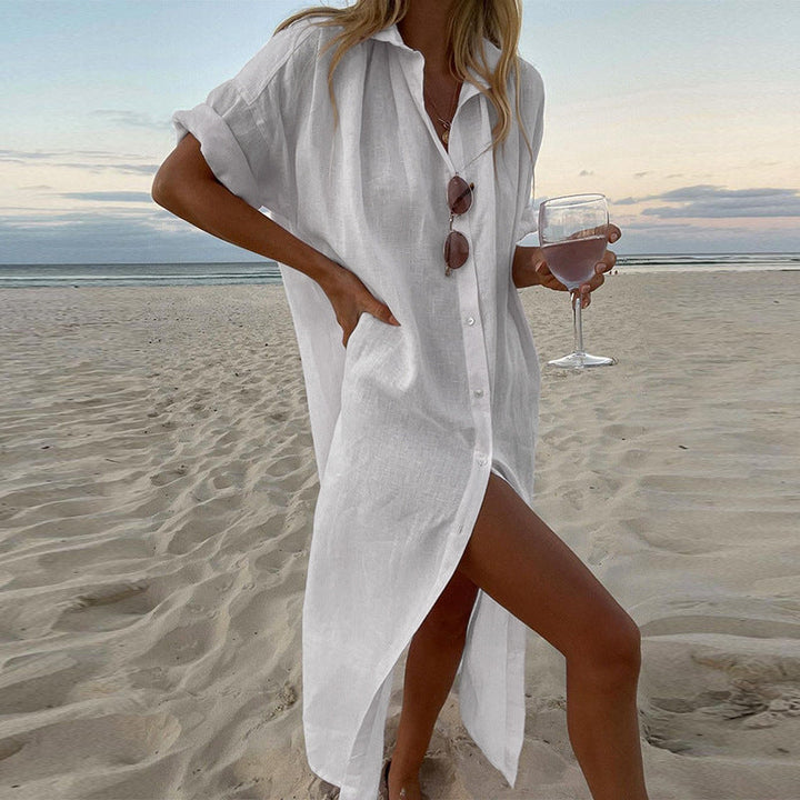 Duttini | Timeless Button Down Collared Beach Shirt Dress