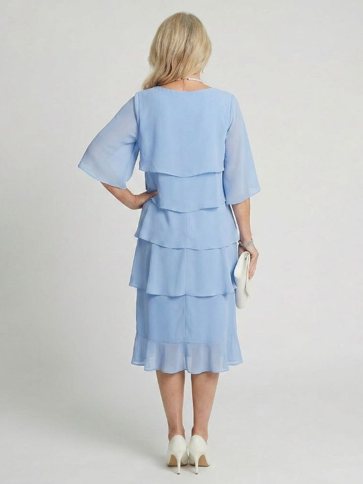 Duttini | Graceful Tiered Flutter Sleeve Midi Dress for Every Occasion