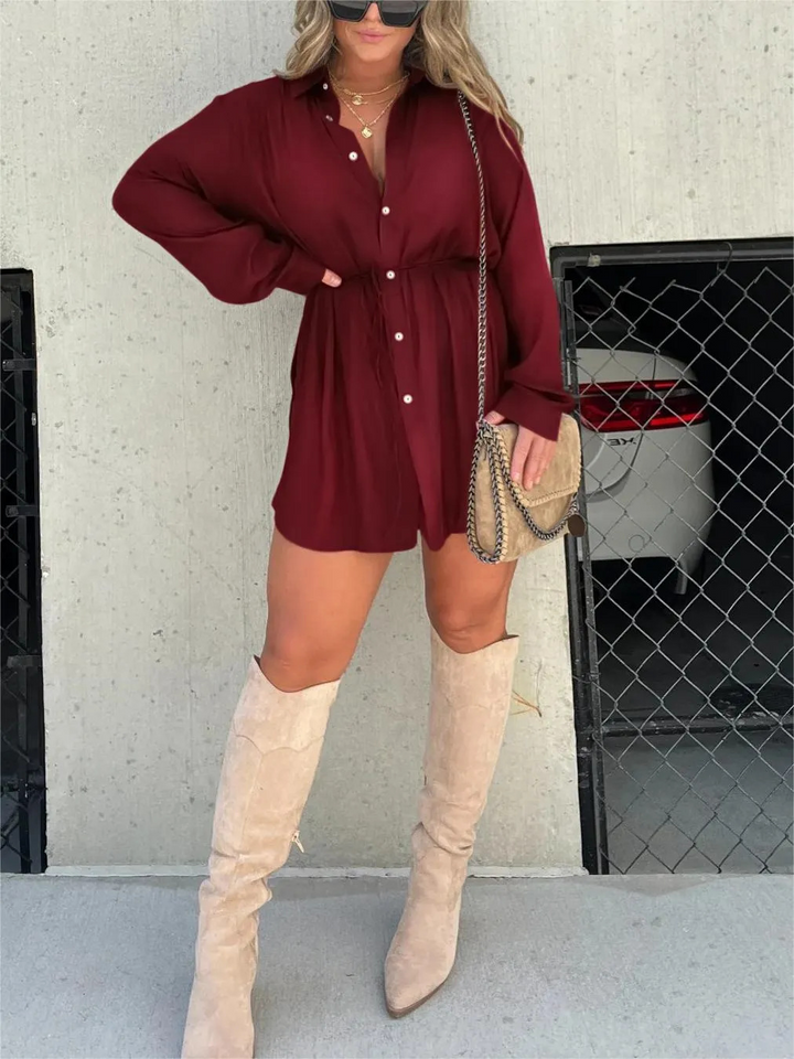 Duttini | Luxe Button Down Long Sleeve Shirt Dress in a Flattering Cut