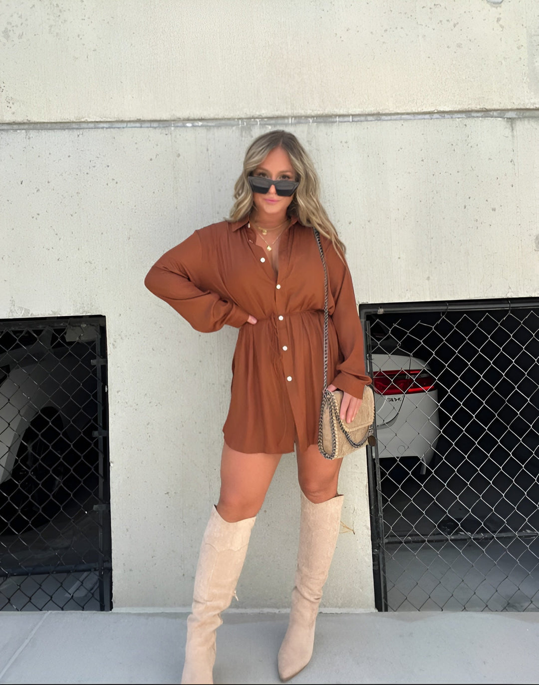 Duttini | Luxe Button Down Long Sleeve Shirt Dress in a Flattering Cut