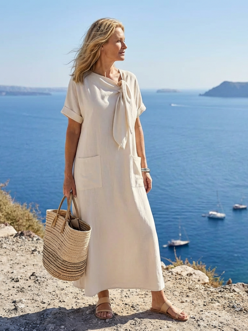 Duttini | Modern Round Neck Pocket Maxi Dress in a Flattering Cut