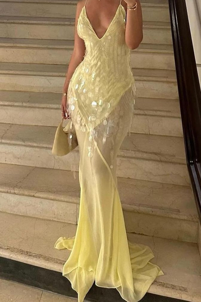 Duttini | Sequin V Neck Maxi Dress