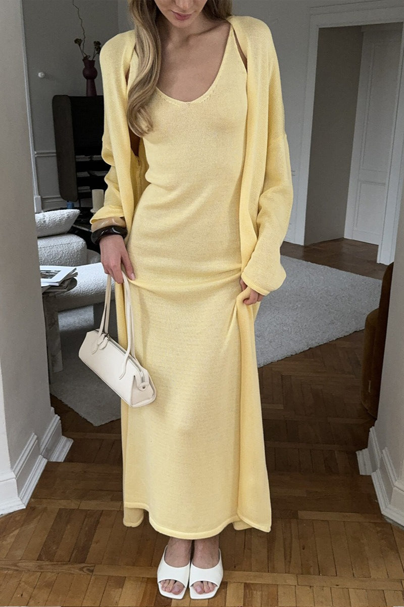 Duttini | Soft Knit Cutout Tank Dress and Long Sleeve Cardigan Set