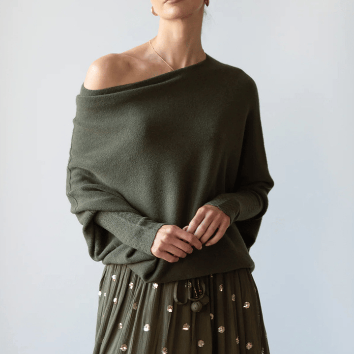 Duttini | Graceful Off Shoulder Long Sleeve Sweater Made to Turn Heads