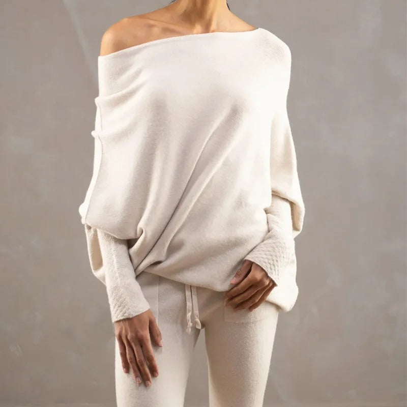 Duttini | Graceful Off Shoulder Long Sleeve Sweater Made to Turn Heads