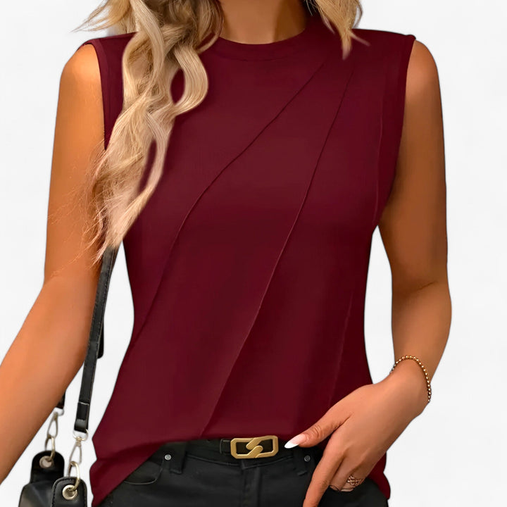Duttini | Flowing Crew Neck Pleated Sleeveless Blouse