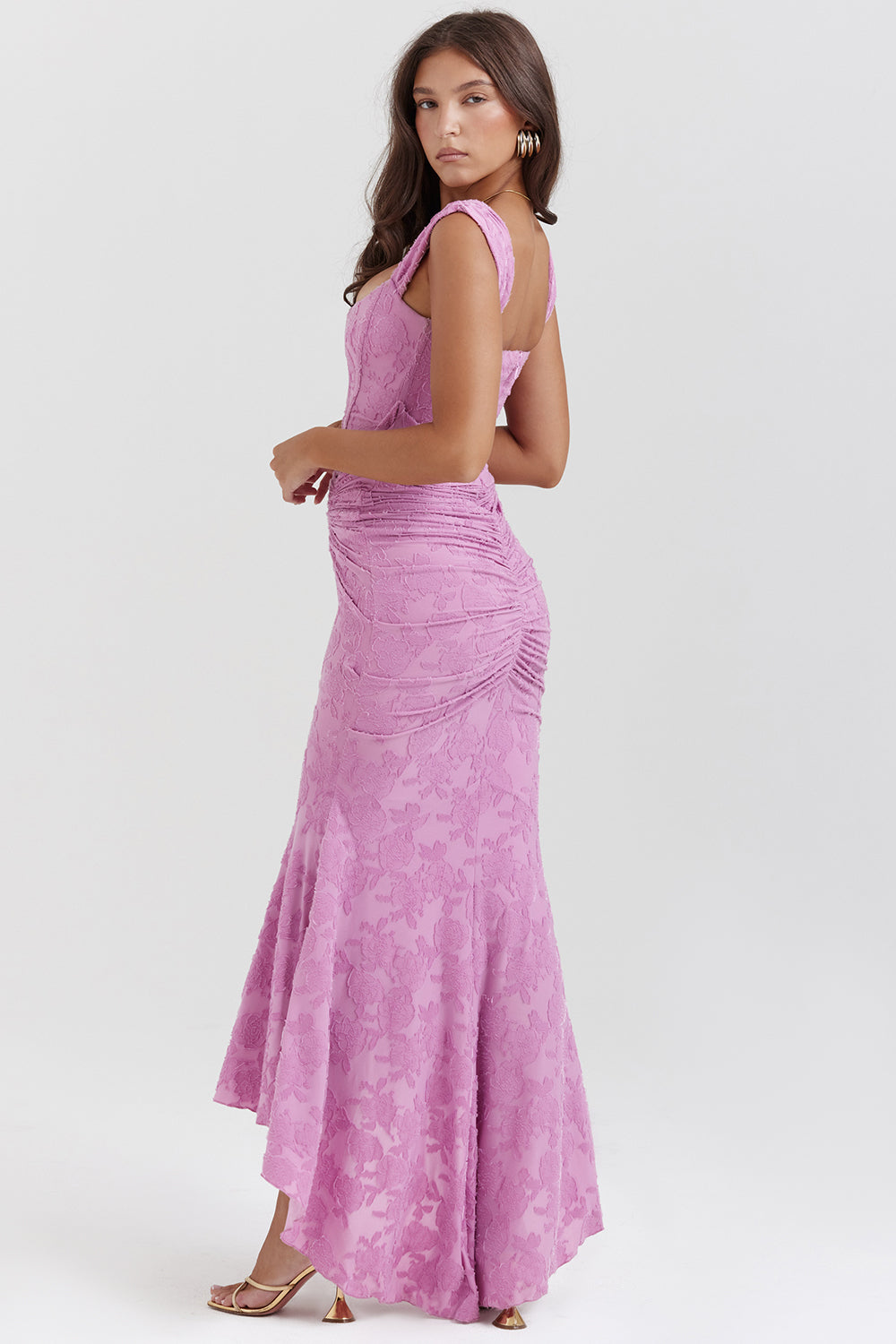 Duttini | Sculpted Wedding Guest Lace Ruched Bodycon Dress Evening