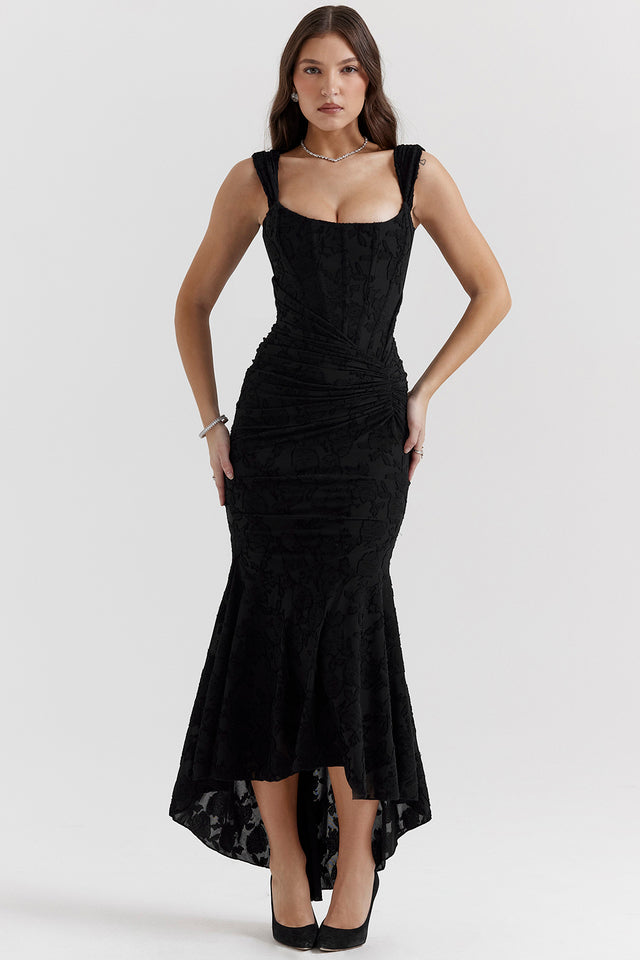 Duttini | Sculpted Wedding Guest Lace Ruched Bodycon Dress Evening