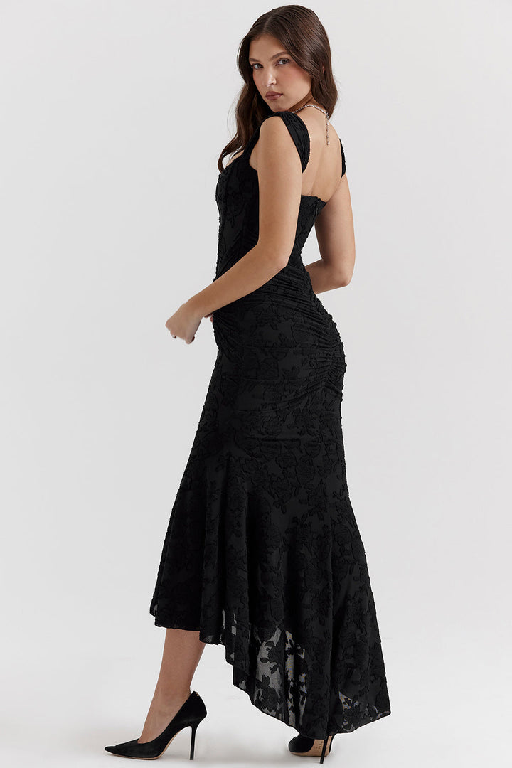 Duttini | Sculpted Wedding Guest Lace Ruched Bodycon Dress Evening