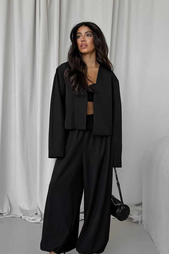 Duttini | Solid V-neck Cardigan and Tapered Two Piece Set