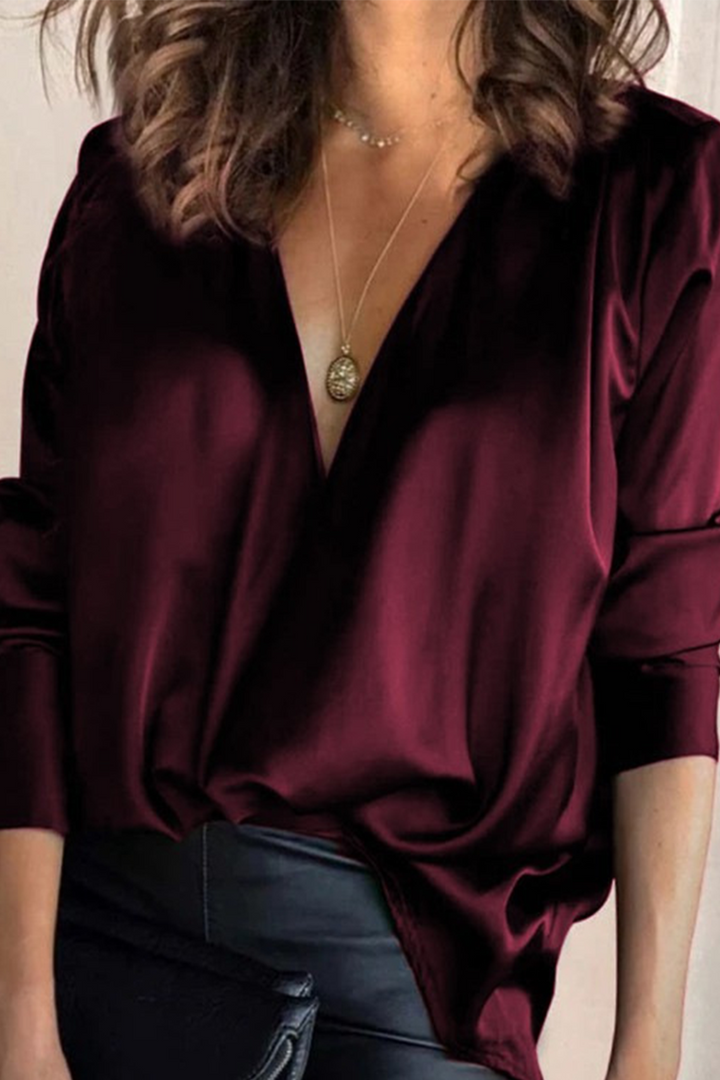 Duttini | Luxe V Neck Long Sleeve Blouse for a Polished Look