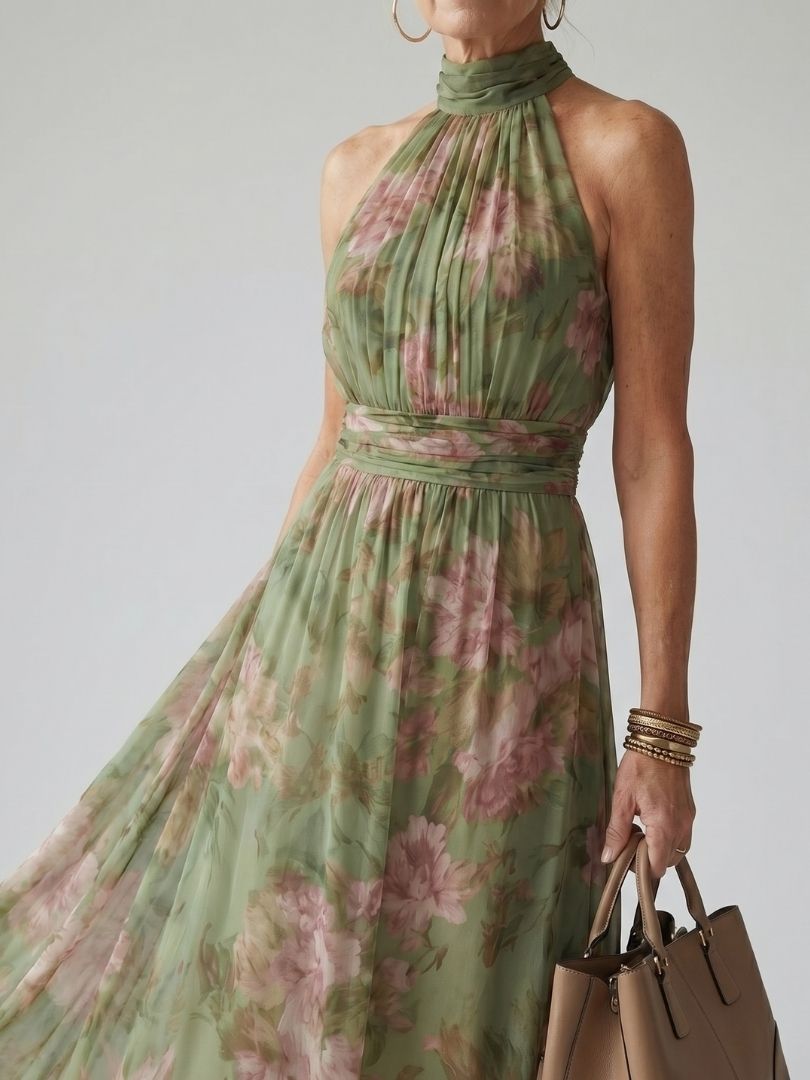 Duttini | Flowing Floral Halter Midi Dress with a Timeless Finish
