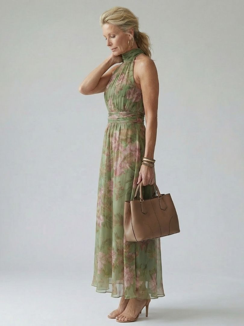 Duttini | Flowing Floral Halter Midi Dress with a Timeless Finish