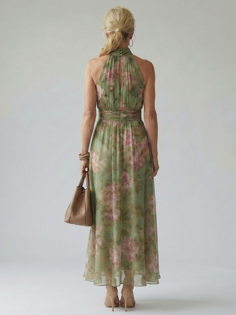 Duttini | Flowing Floral Halter Midi Dress with a Timeless Finish