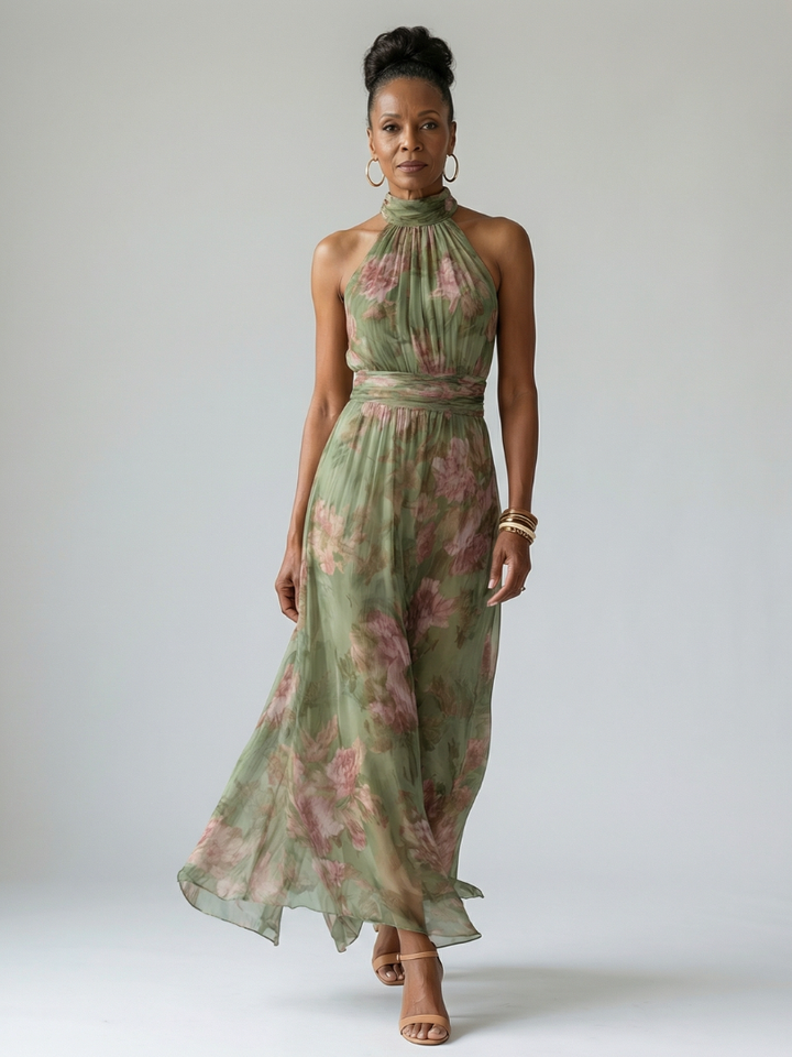 Duttini | Flowing Floral Halter Midi Dress with a Timeless Finish