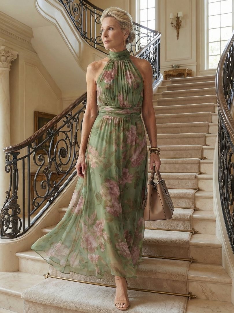 Duttini | Flowing Floral Halter Midi Dress with a Timeless Finish