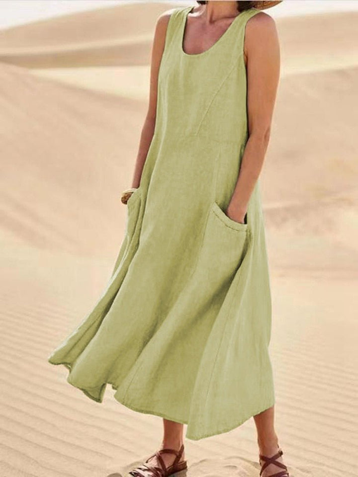 Duttini | Casual Sleeveless Maxi Dress Scoop Neck Pockets