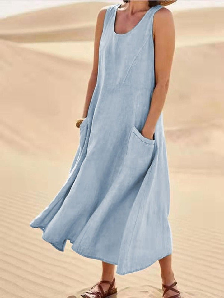 Duttini | Casual Sleeveless Maxi Dress Scoop Neck Pockets
