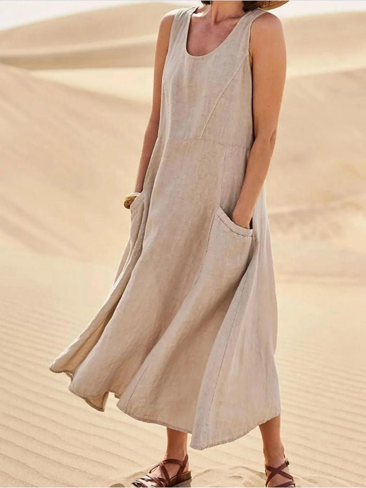 Duttini | Casual Sleeveless Maxi Dress Scoop Neck Pockets