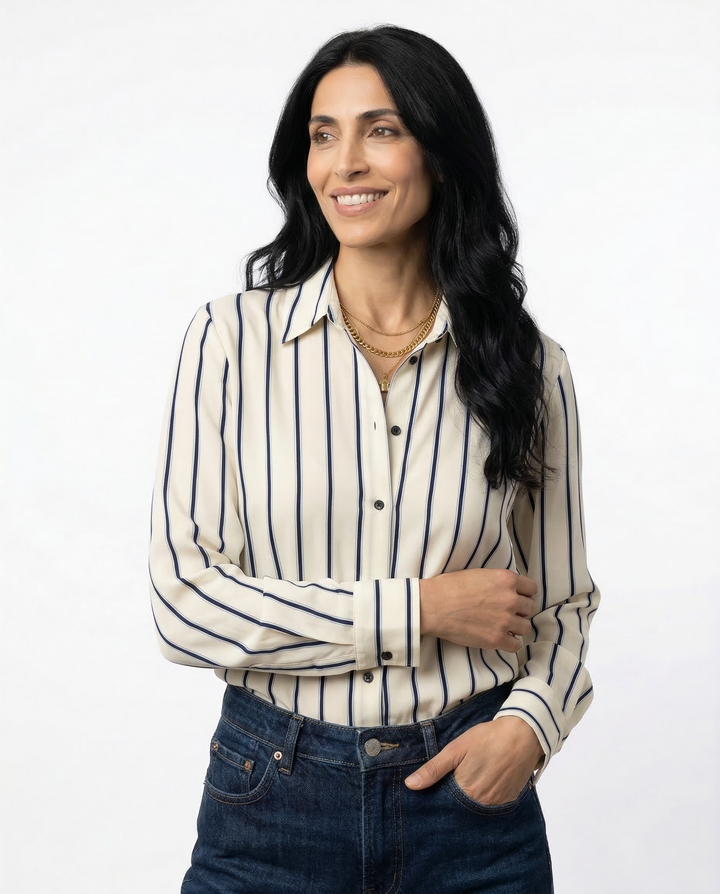 Duttini | Striped Button-Up Blouse for Women in Cotton Blend