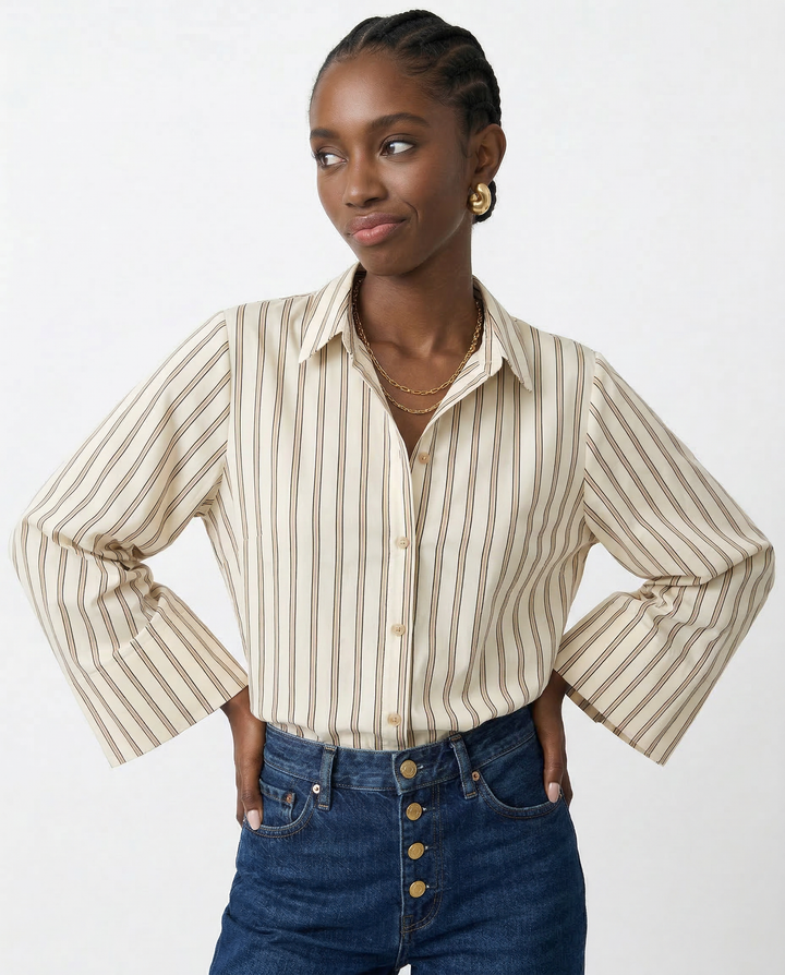 Duttini | Striped Button-Up Blouse for Women in Cotton Blend