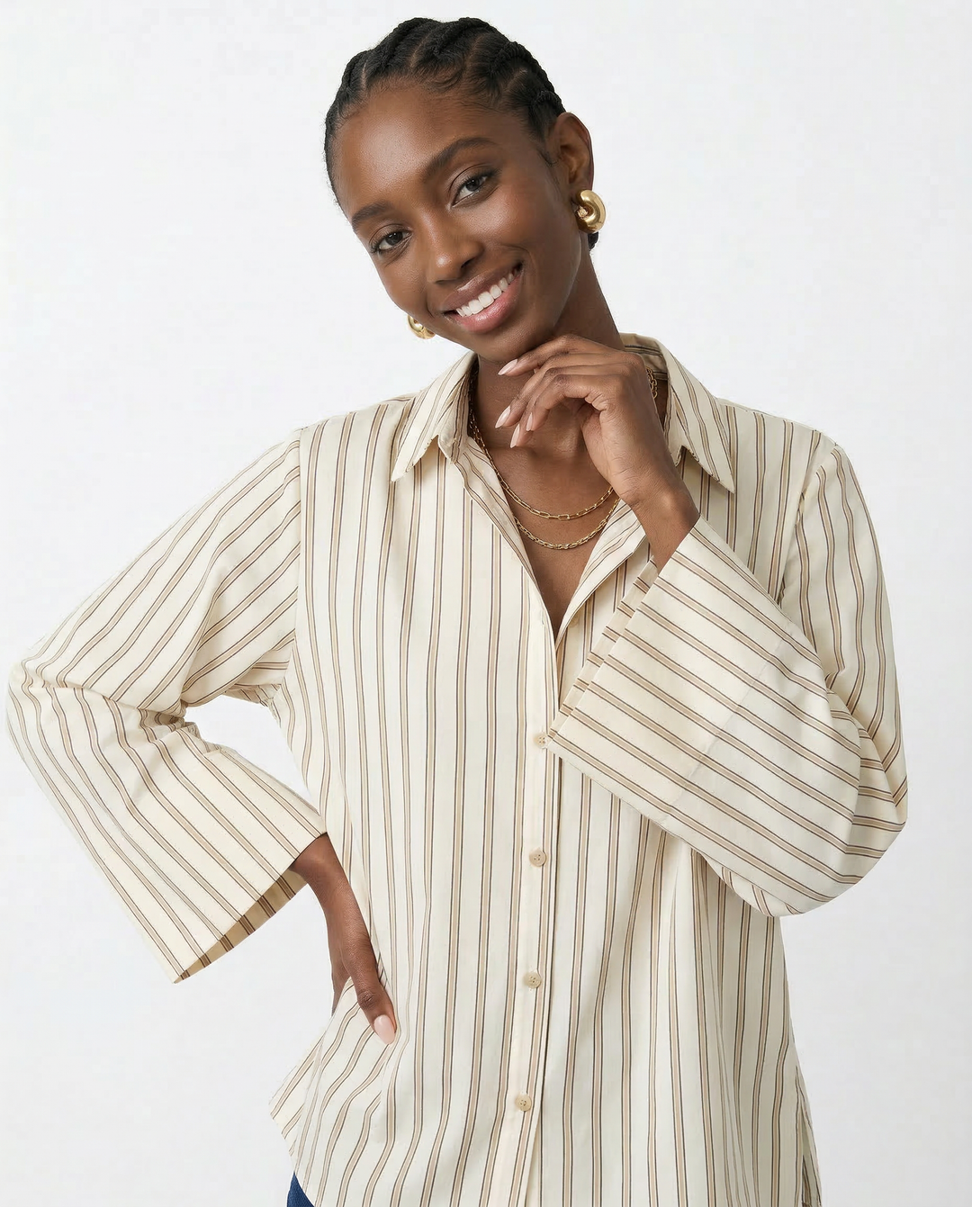Duttini | Striped Button-Up Blouse for Women in Cotton Blend