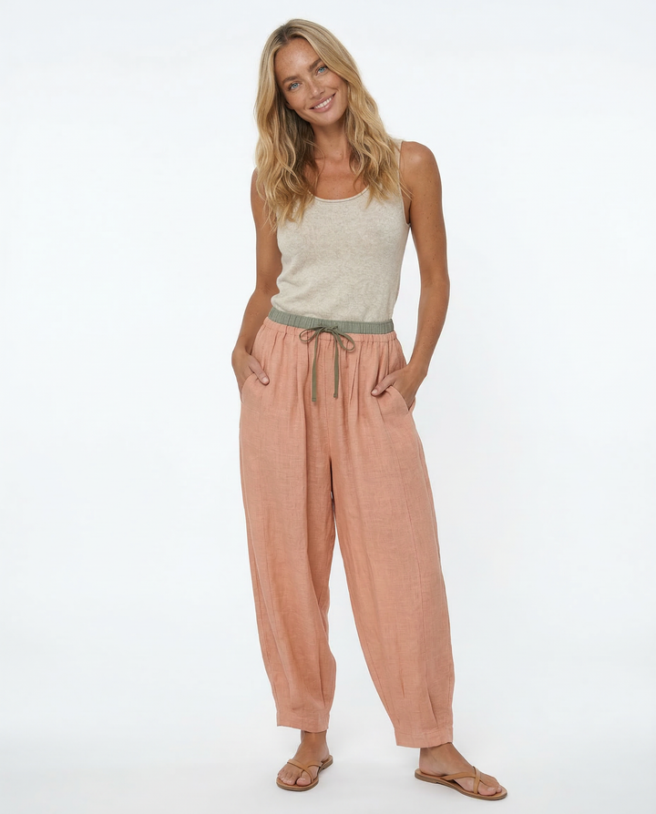 Duttini | Linen Trousers for Women in Classic Fit, Beige