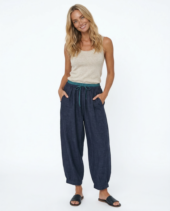 Duttini | Linen Trousers for Women in Classic Fit, Beige