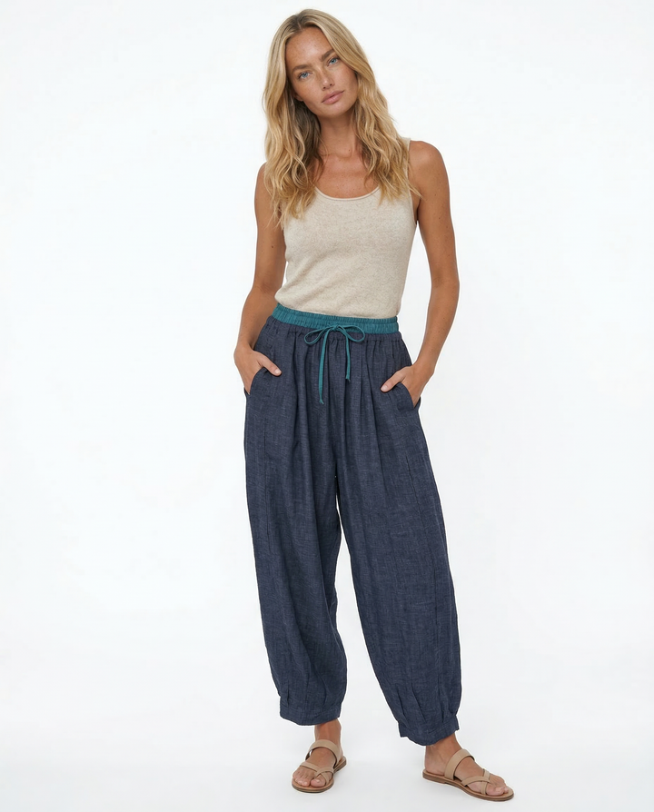 Duttini | Linen Trousers for Women in Classic Fit, Beige