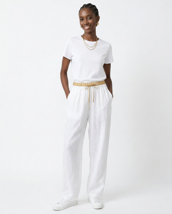 Duttini | Linen Trousers for Women in Classic Fit, Beige