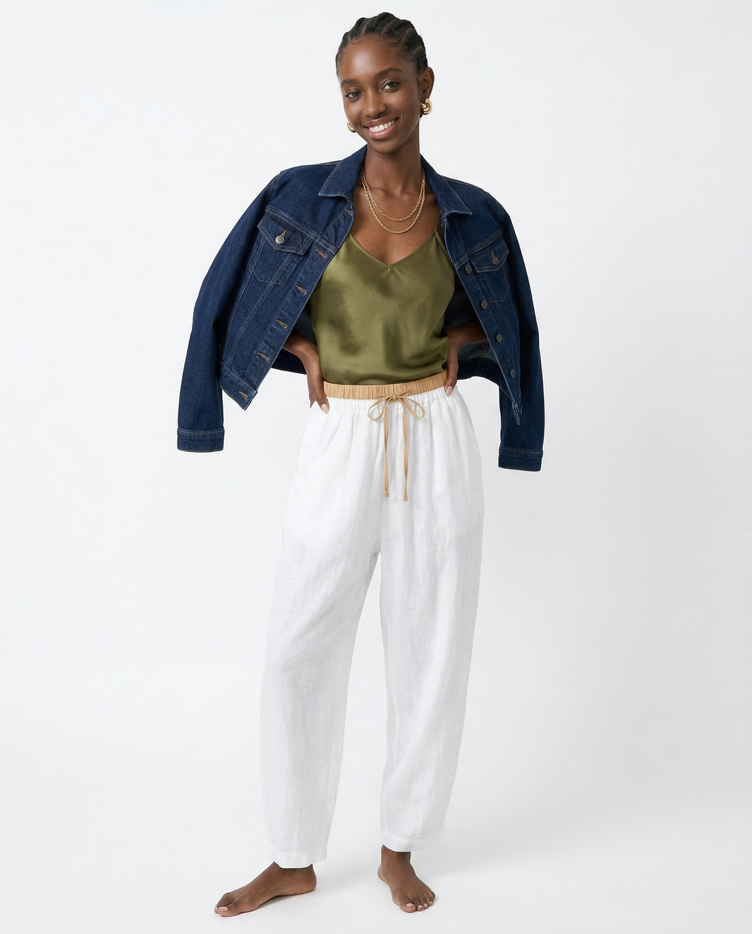 Duttini | Linen Trousers for Women in Classic Fit, Beige