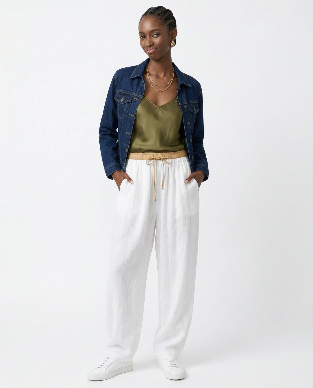 Duttini | Linen Trousers for Women in Classic Fit, Beige