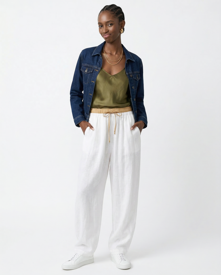 Duttini | Linen Trousers for Women in Classic Fit, Beige