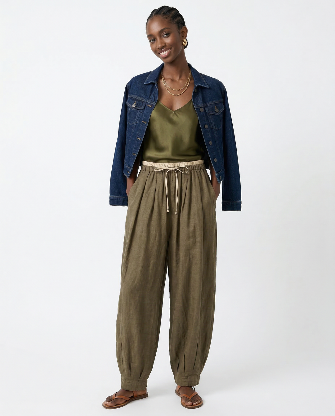 Duttini | Linen Trousers for Women in Classic Fit, Beige
