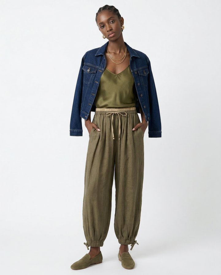 Duttini | Linen Trousers for Women in Classic Fit, Beige