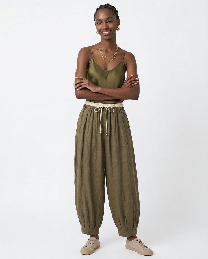 Duttini | Linen Trousers for Women in Classic Fit, Beige
