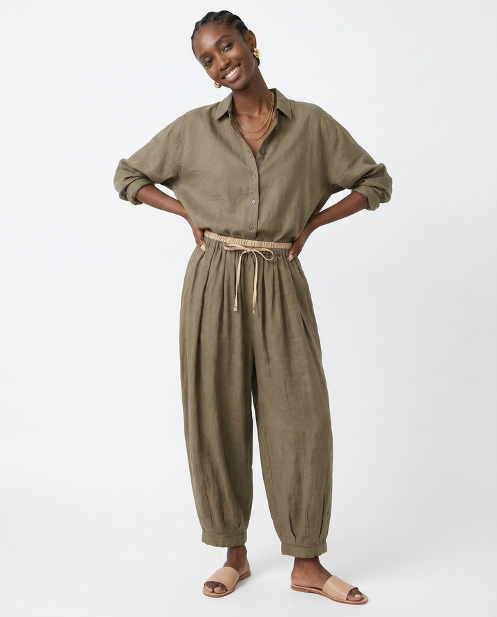 Duttini | Linen Trousers for Women in Classic Fit, Beige