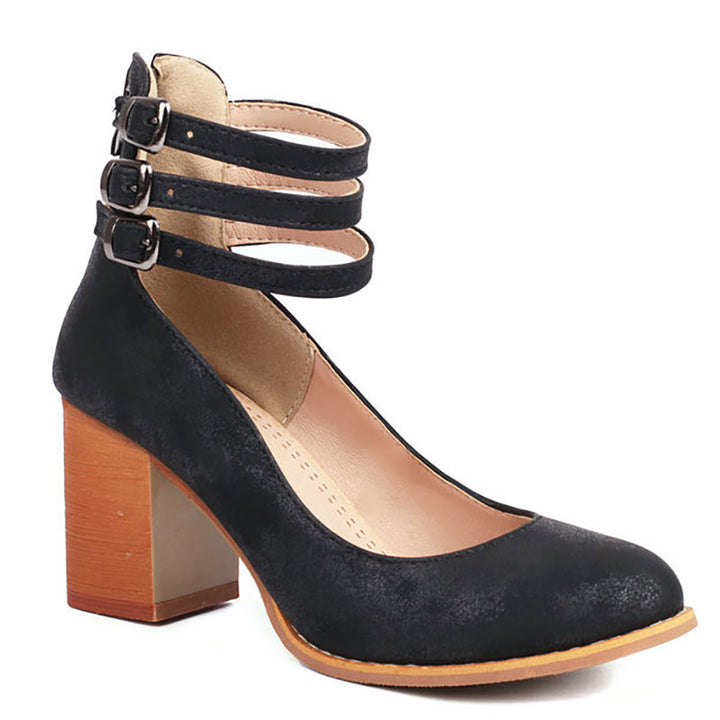 Duttini | Premium Smooth Sandals With Ankle Strap And Thick Heel