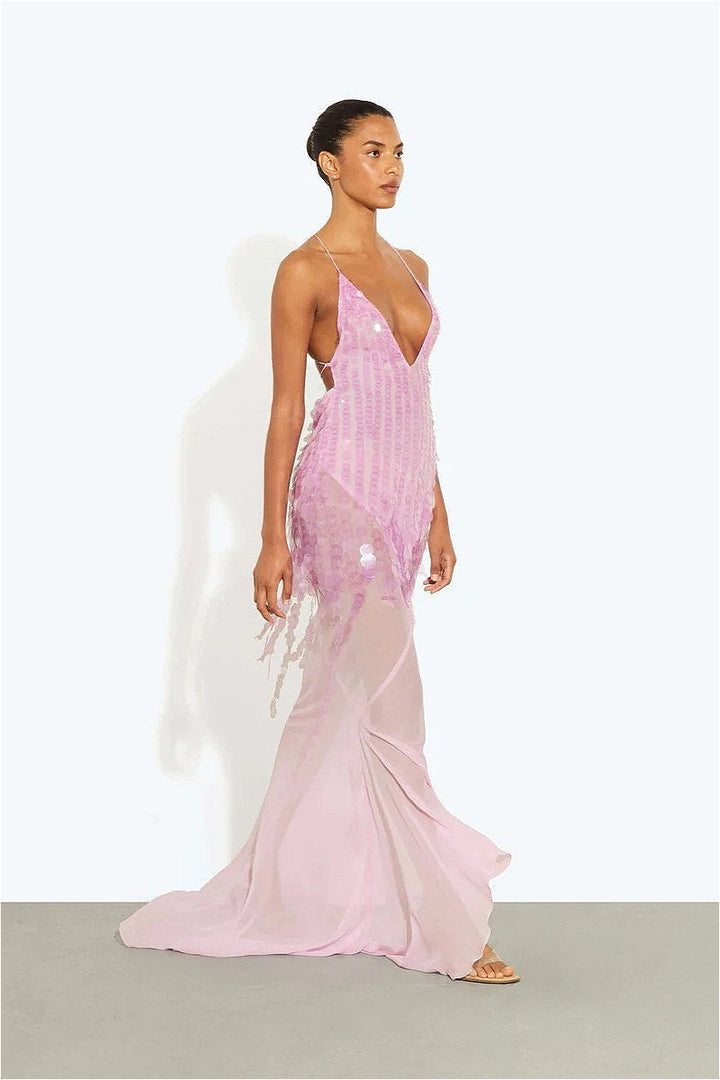 Duttini | Sequin V Neck Maxi Dress
