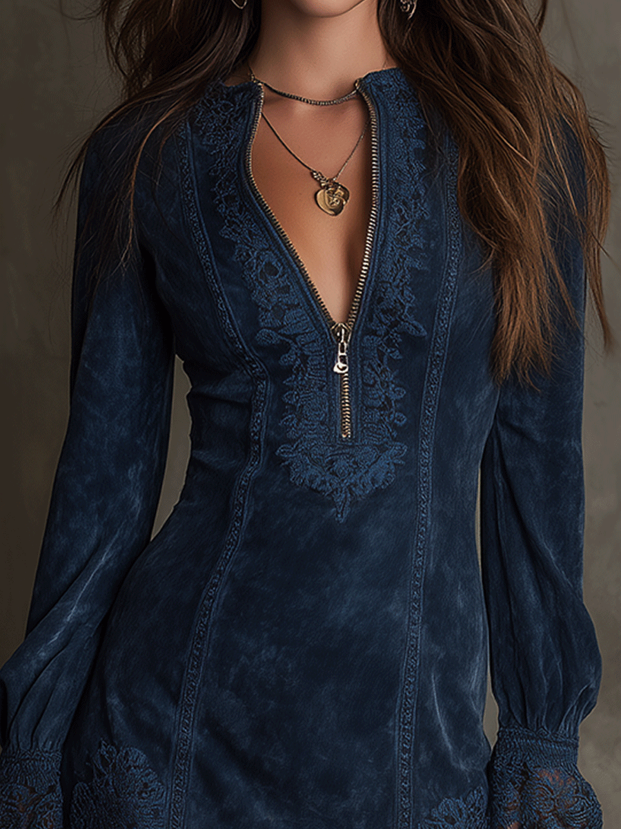 Duttini | Blue Lace Trim Evening Dress