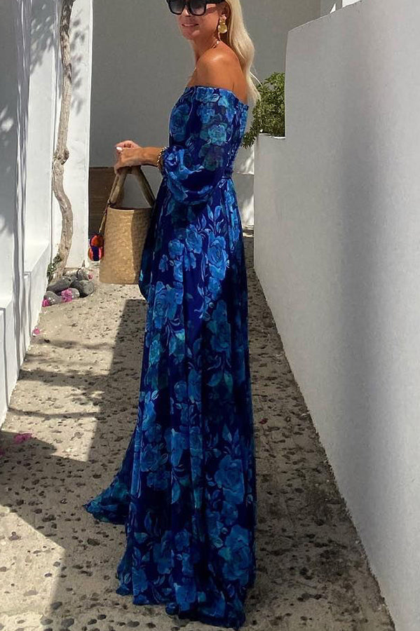 Duttini | Feminine Wedding Guest Floral Off Shoulder Maxi Dress Evening
