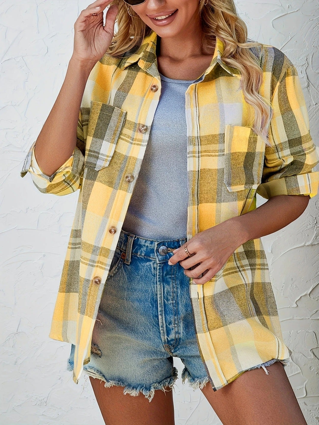 Duttini | Elegant Oversized Plaid Flannel Button-Down Shirt