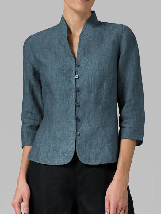Duttini | Refined Mandarin Collar 3/4 Sleeve Blouse
