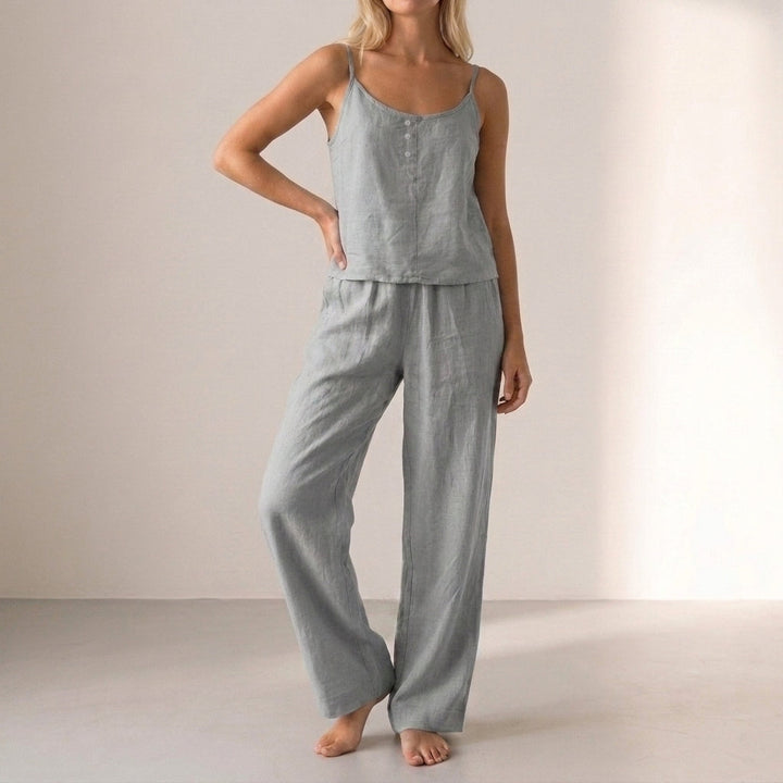 Duttini | Statement Relaxed Button-Front Sleeveless Camisole And Wide-Leg Trouser Set