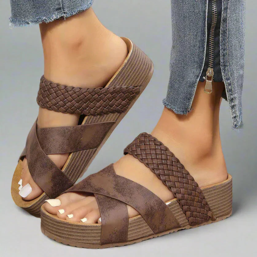 Duttini | Soft-Step Open Toe Platform With Cross Straps