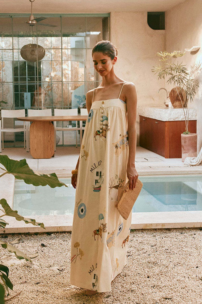 Duttini | Linen Maxi Dress with Spaghetti Straps