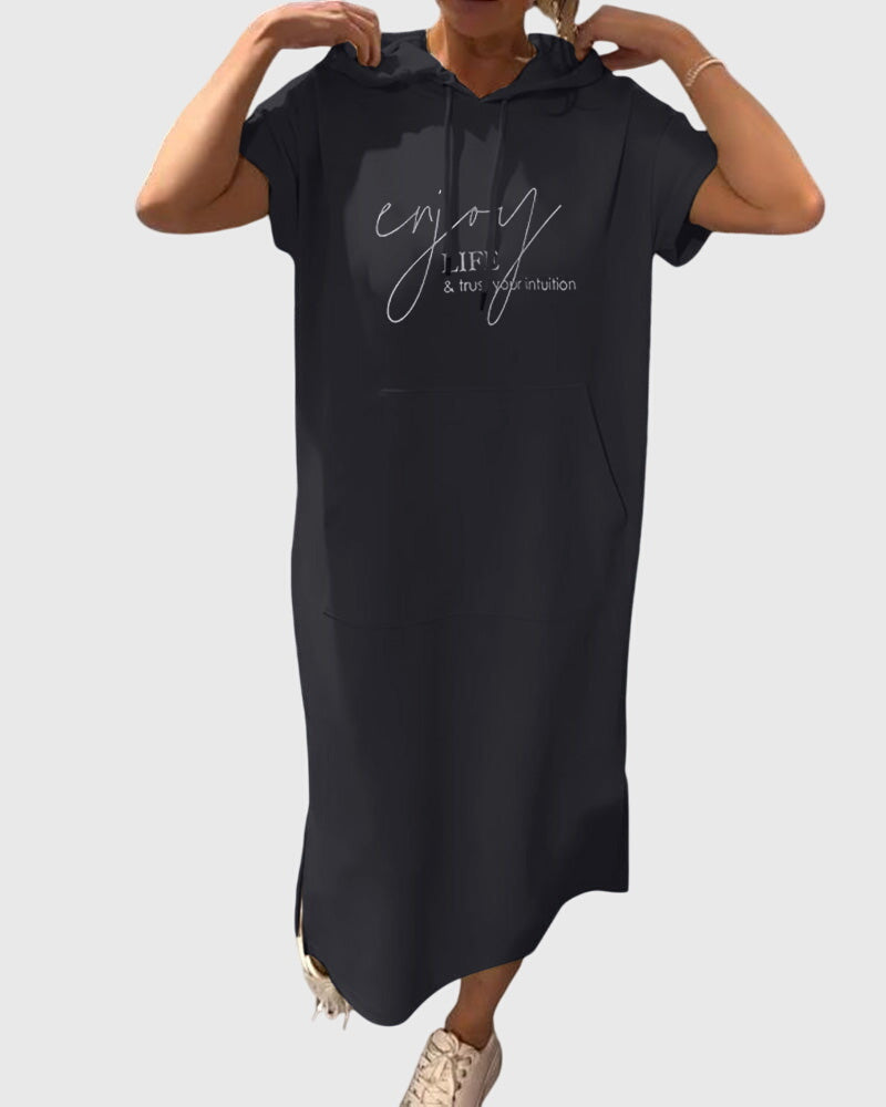 Duttini | Casual Hoodie Dress for Women in Cotton Blend, Relaxed Fit, Gray