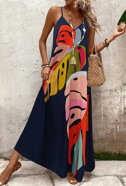 Duttini | Romantic Vibrant Leaf Print Maxi Dress with a Timeless Finish
