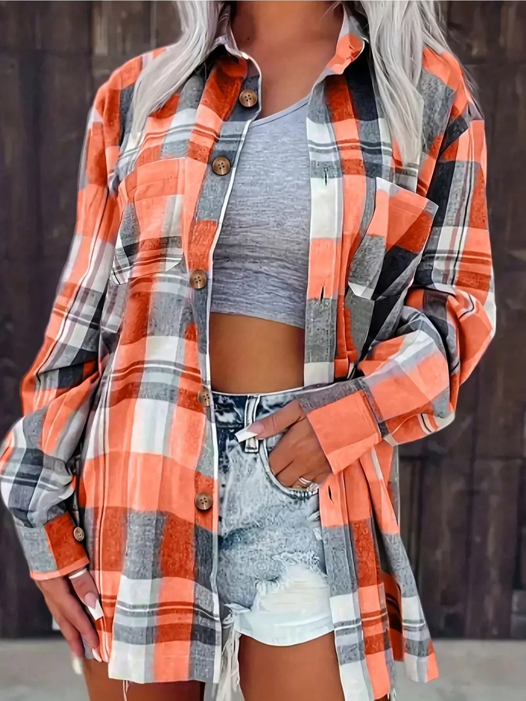 Duttini | Elegant Oversized Plaid Flannel Button-Down Shirt