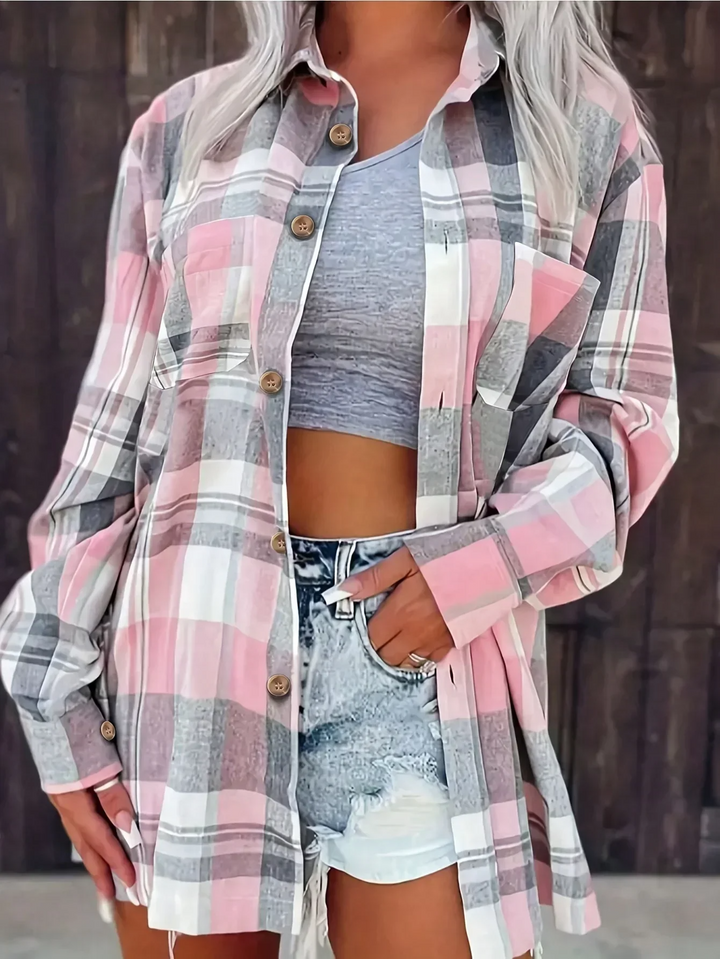 Duttini | Elegant Oversized Plaid Flannel Button-Down Shirt